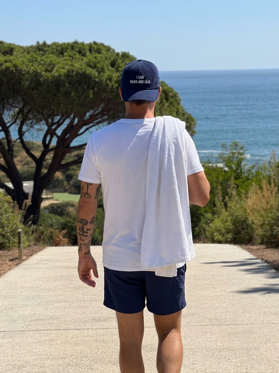 Haha and jaja at the beach navy blue hat