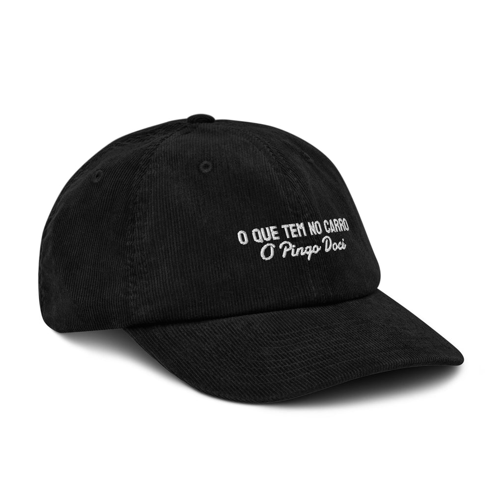 Black cap with  embroidered in white on a white background