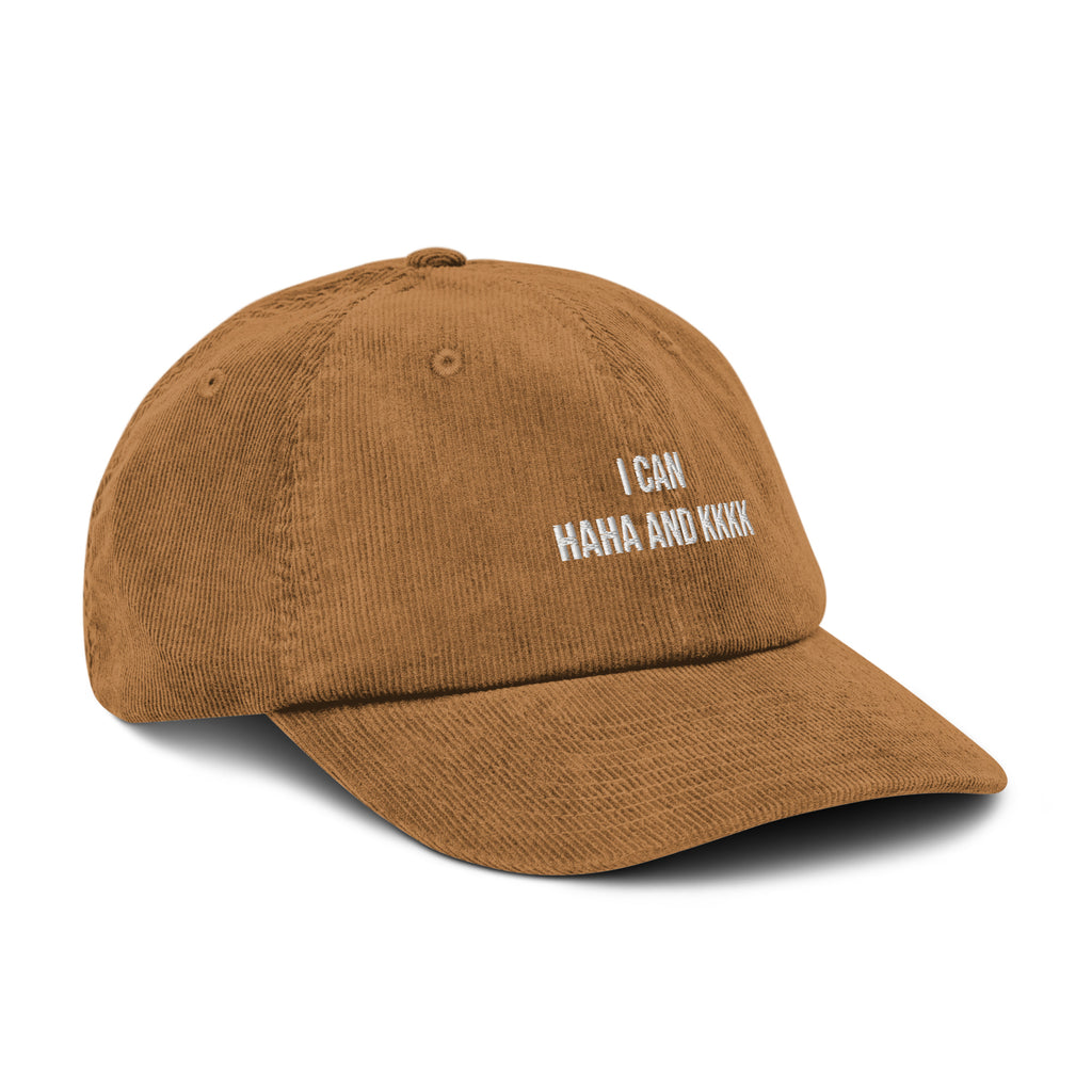 Brown cap with text on a white background