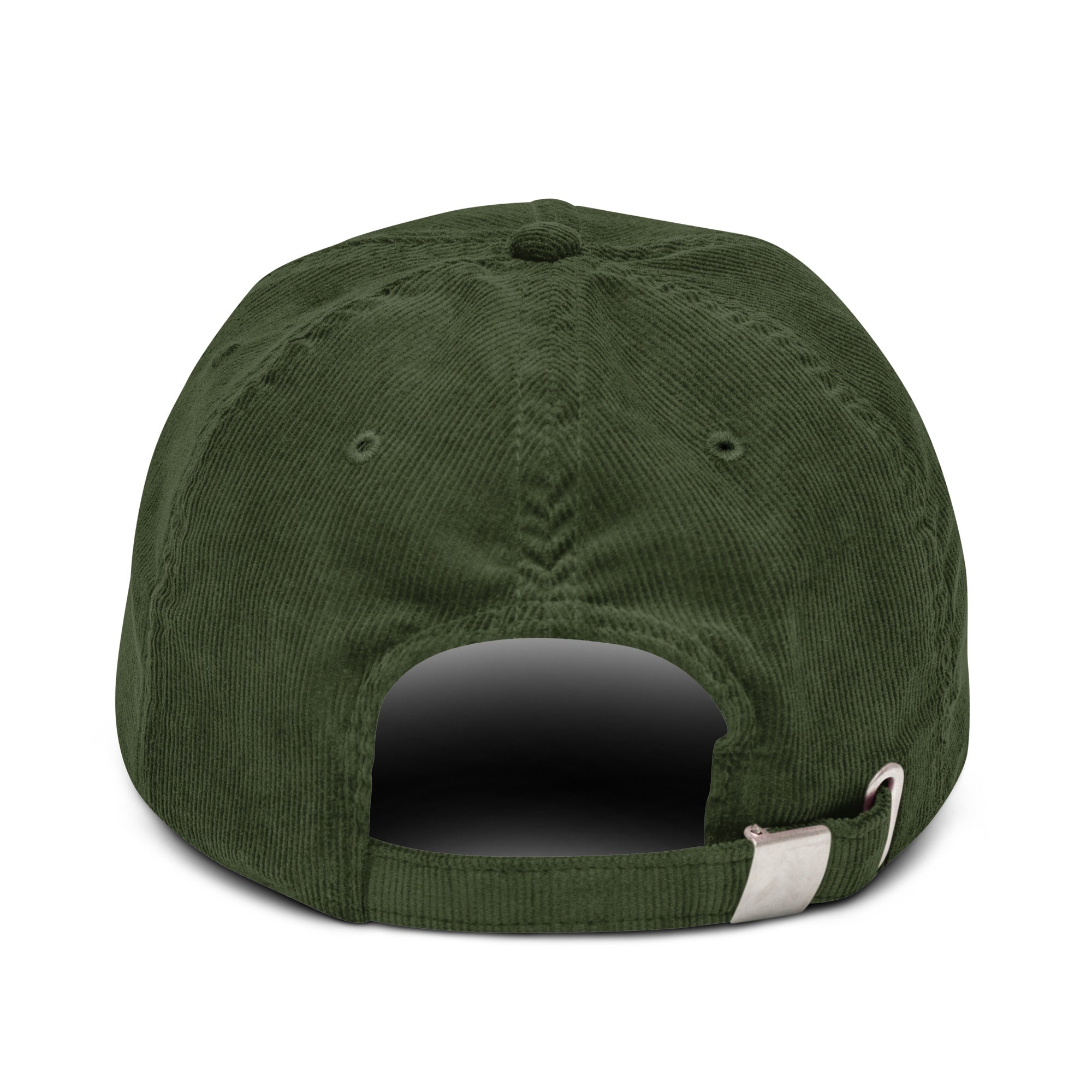 Green corduroy cap on a white background