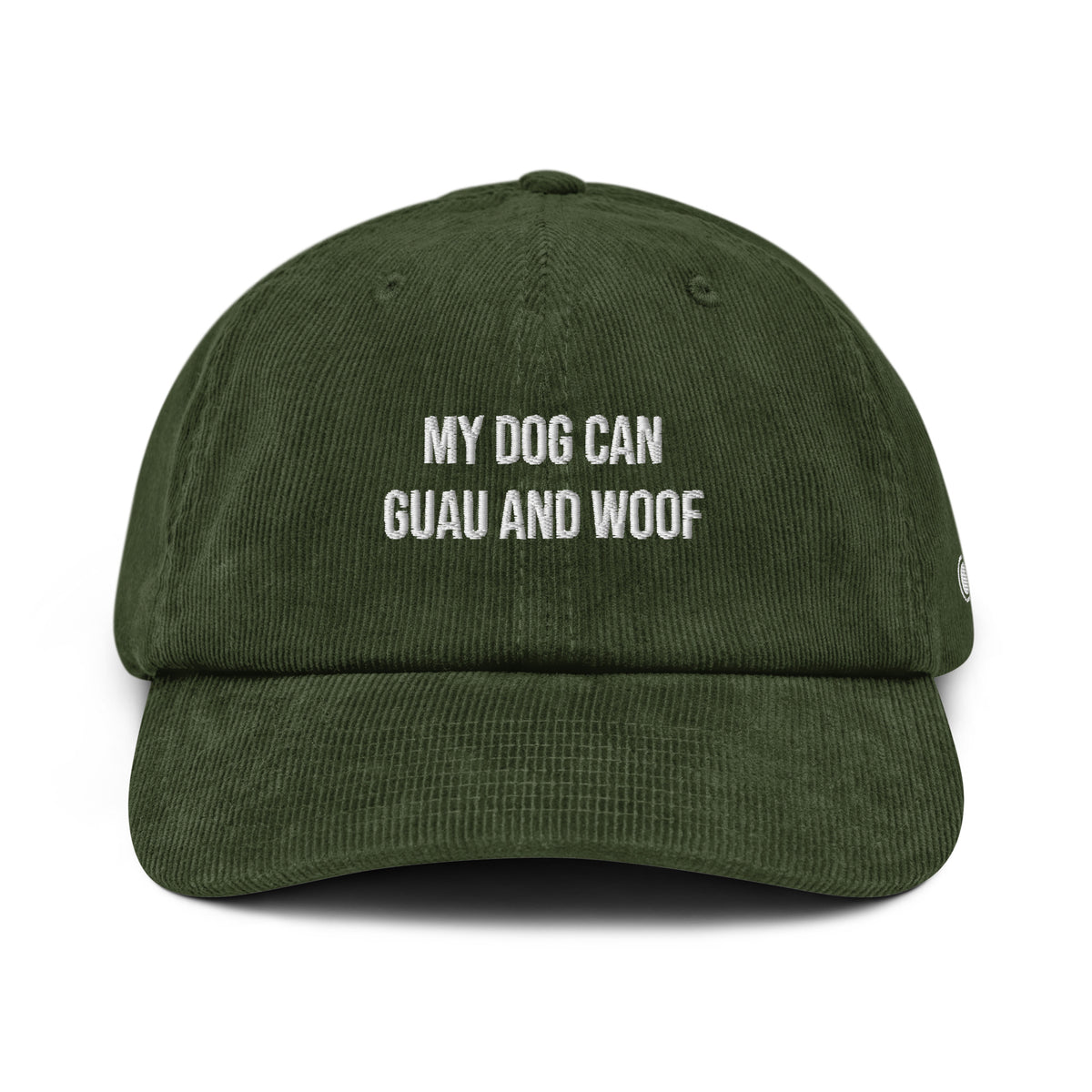 Green cap with white text on a white background