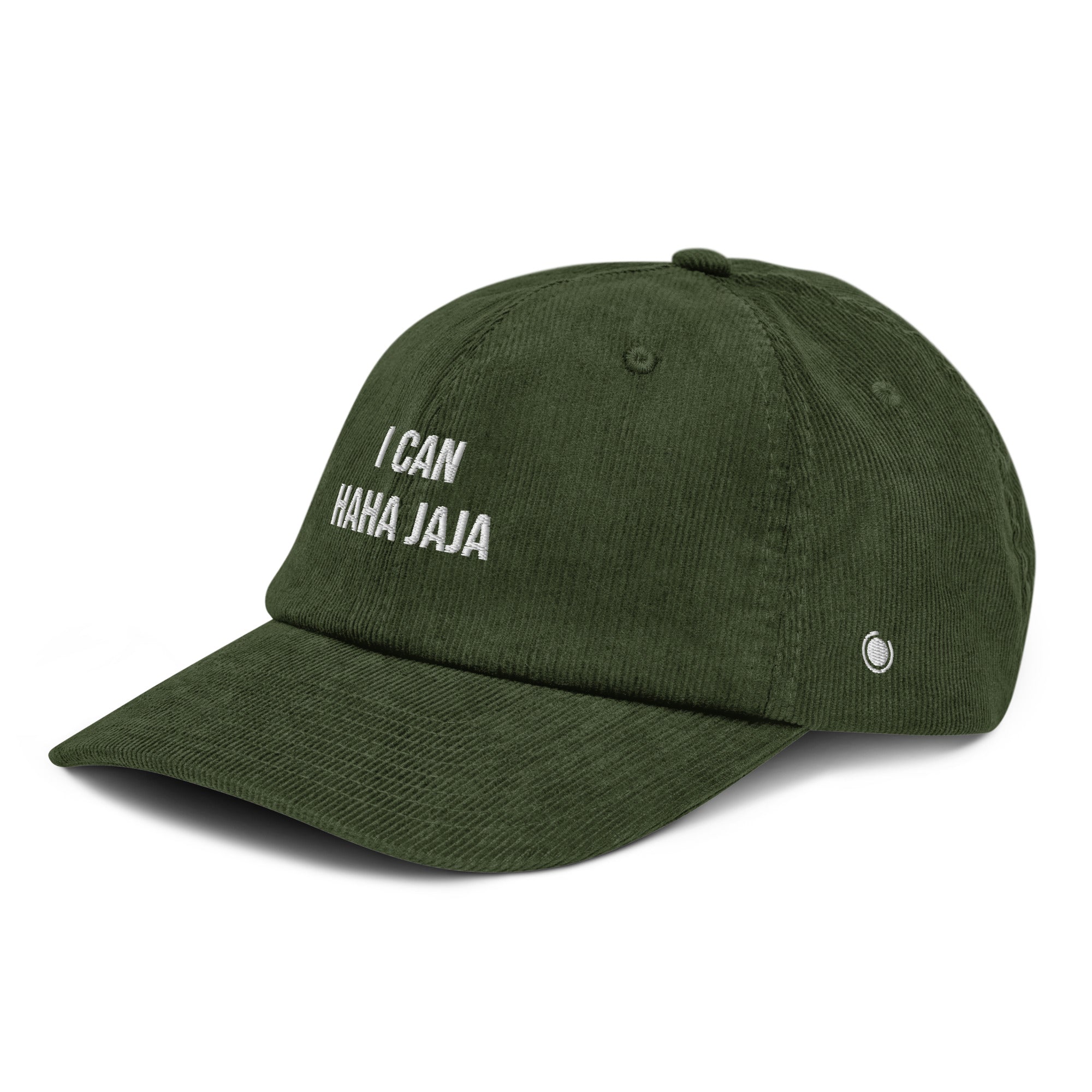 green corduroy cap with white embroidery 