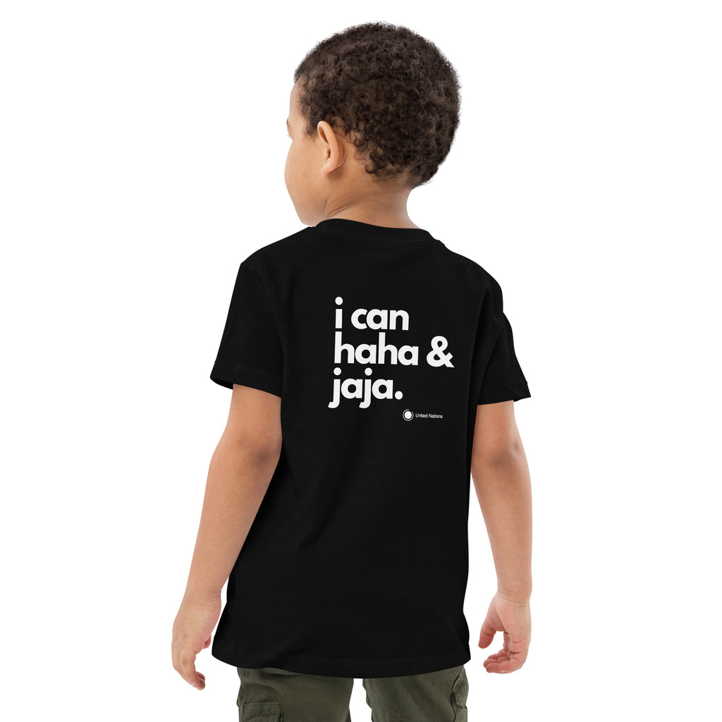 i can haha and jaja kids tshirt big label back black