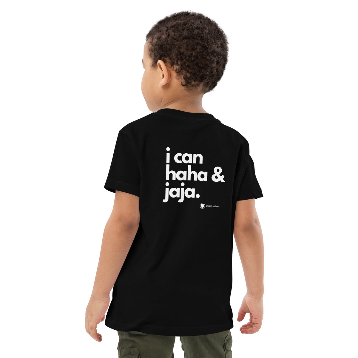 i can haha and jaja kids tshirt big label back black