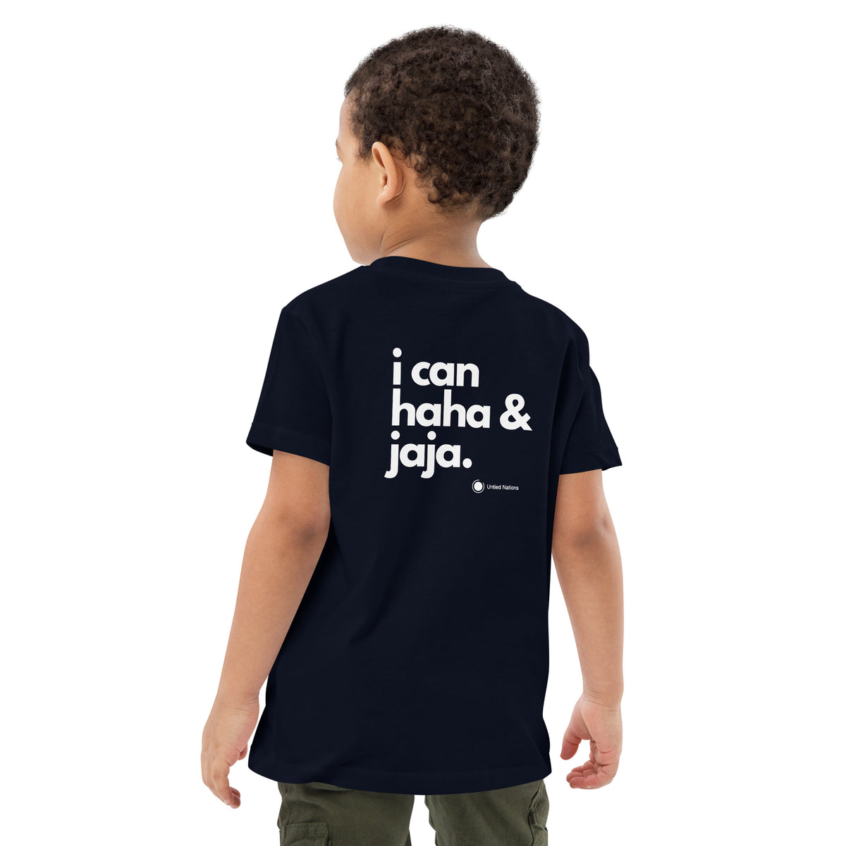 i can haha and jaja kids tshirt big label back navy