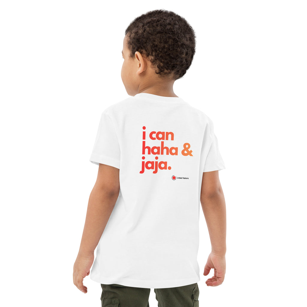 i can haha and jaja kids tshirt white big label back style