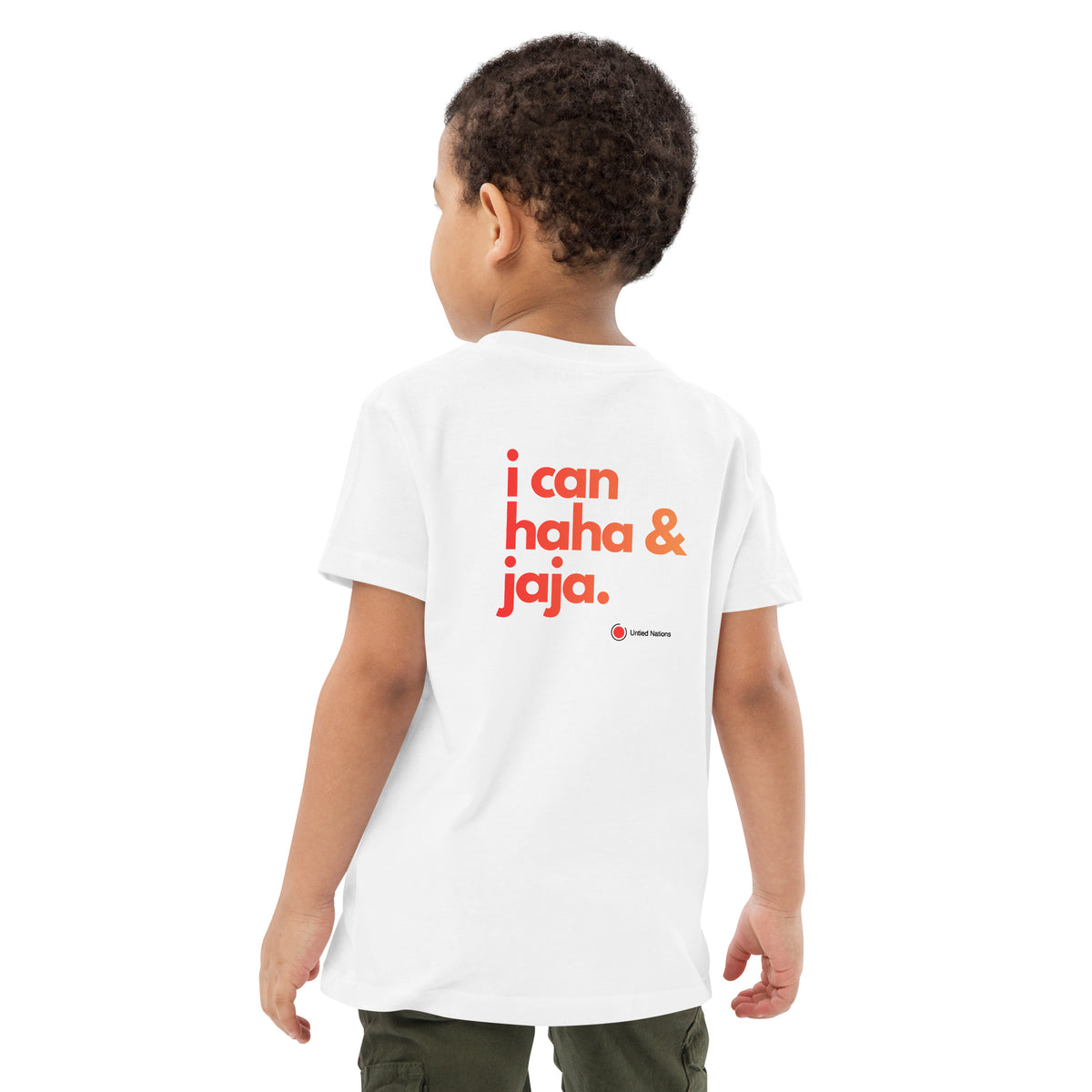 i can haha and jaja kids tshirt white big label back style