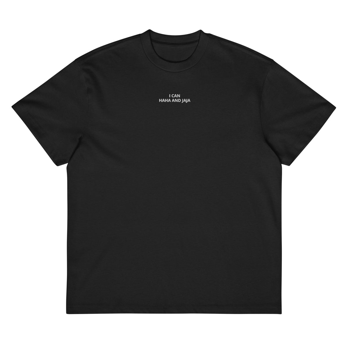 i can haha and jaja mens embroidered t-shirt black front