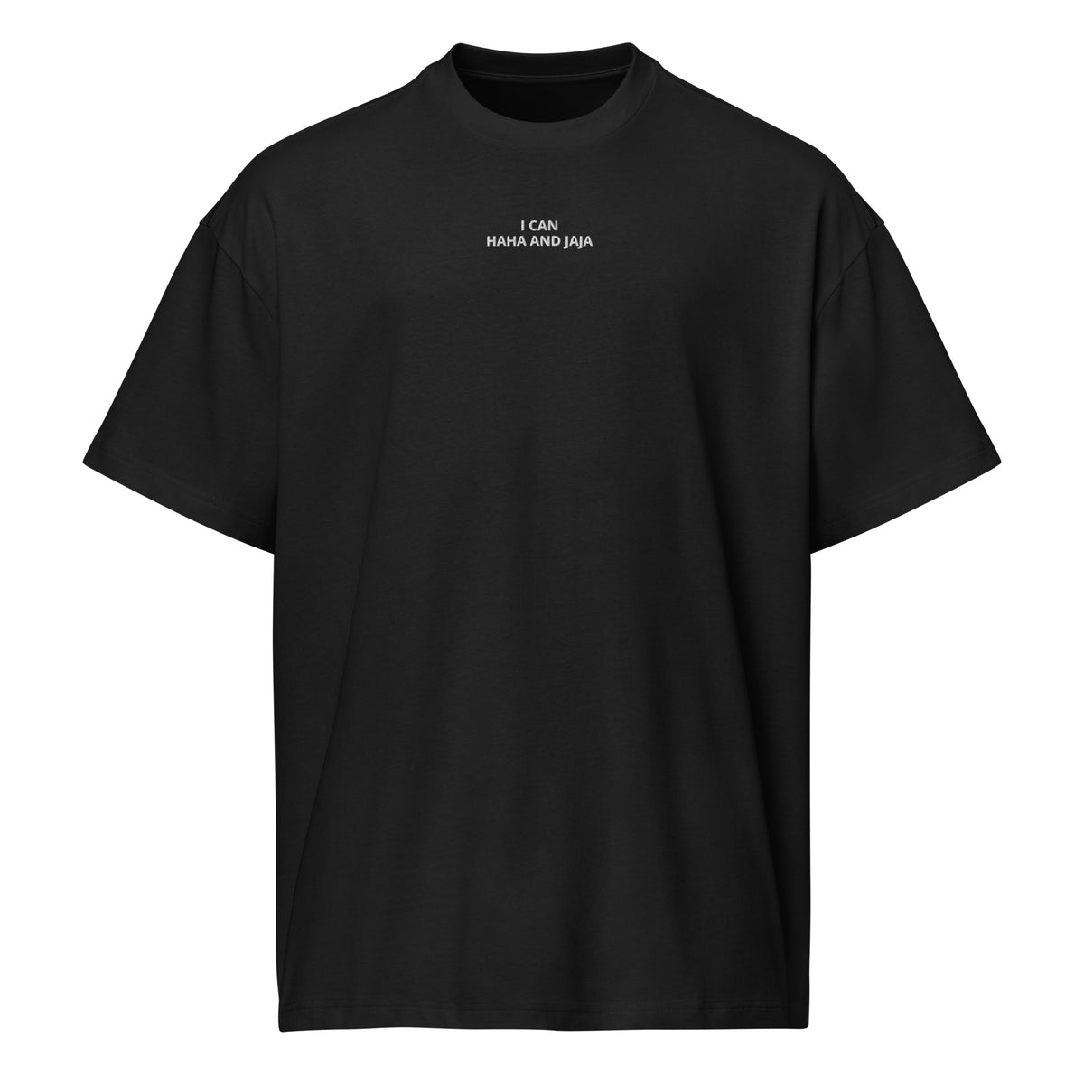 i can haha and jaja mens embroidered t-shirt black front