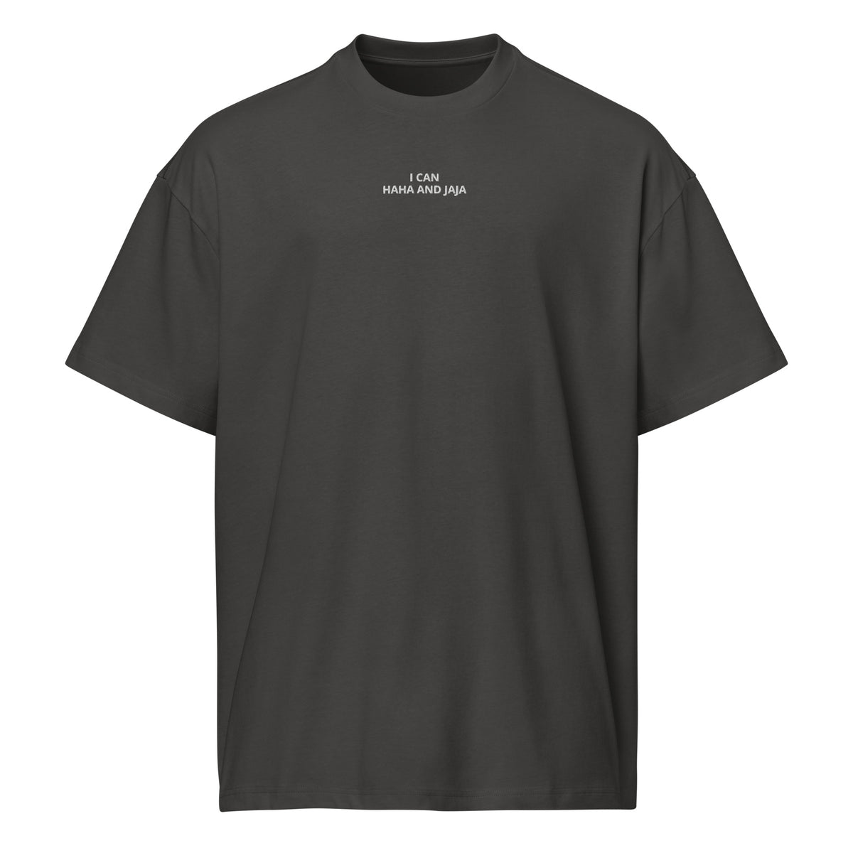 i can haha and jaja mens embroidered t-shirt vintage black front