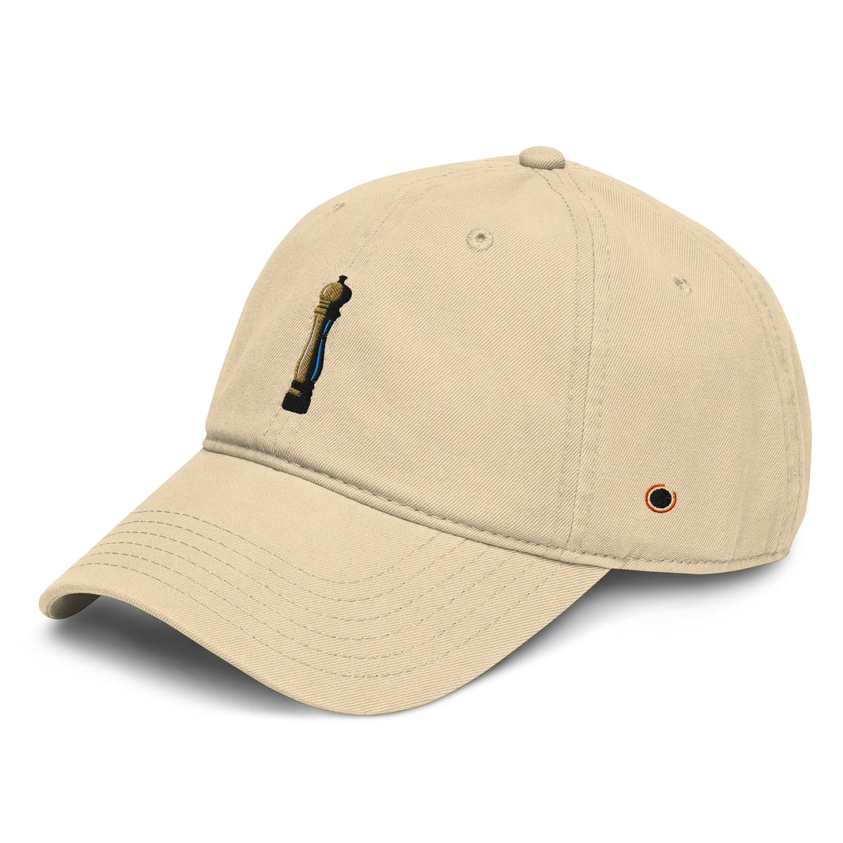 Beige cap with a logo on a white background