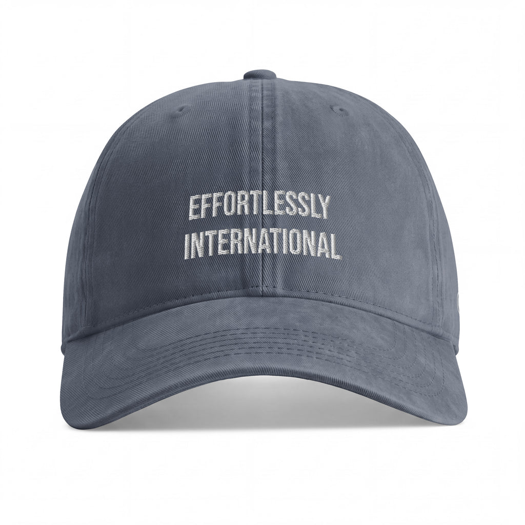 Effortlessly international cap denim front