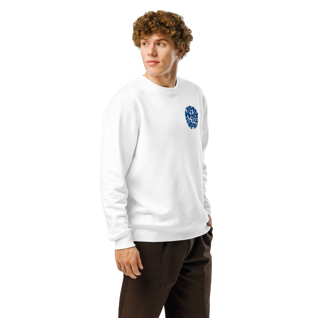 man in white sweatshirt