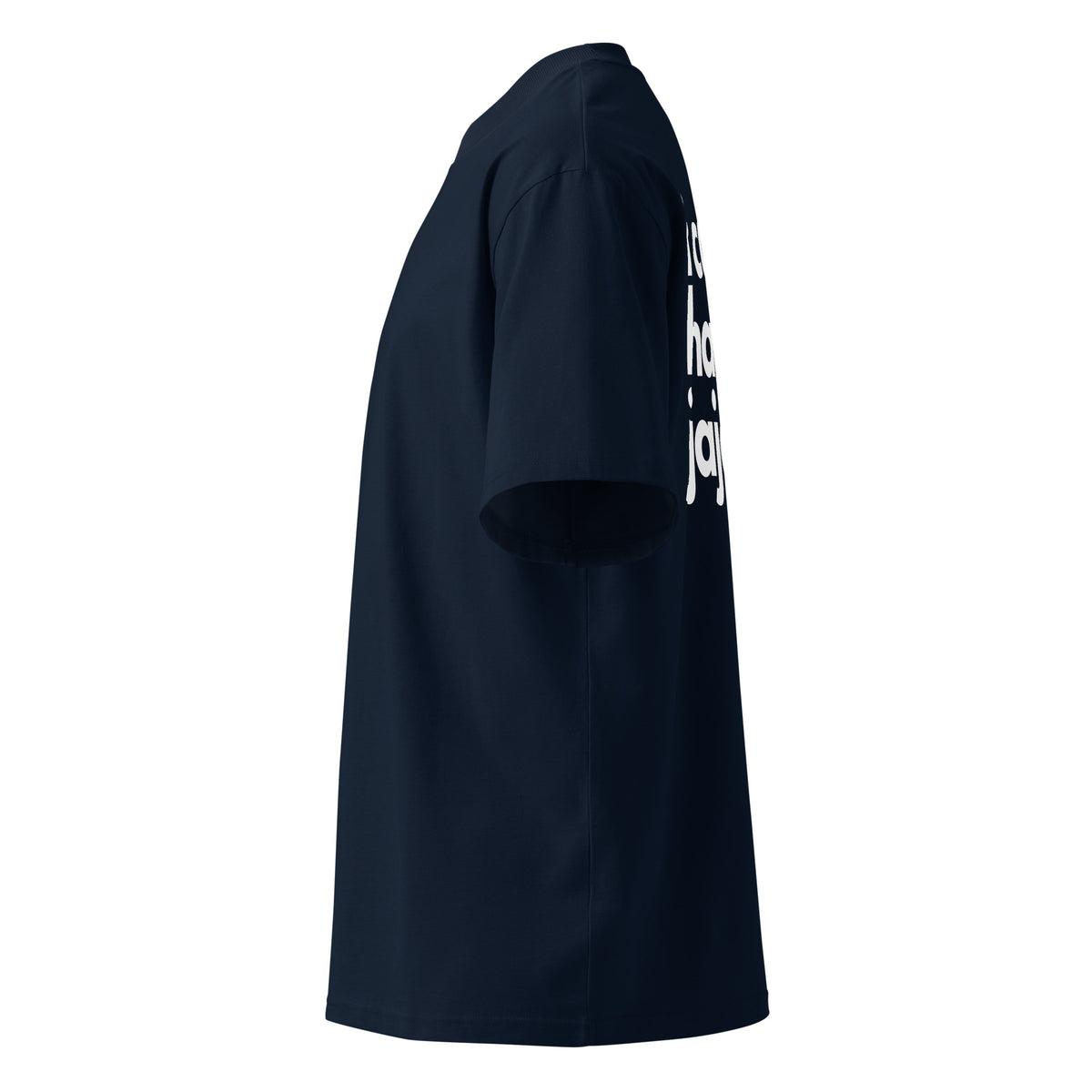i can haha and jaja large print on oversized tshirt navy side