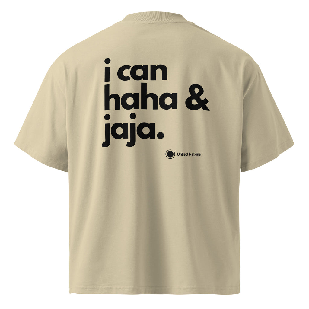 i can haha and jaja oversized tshirt big print back stone