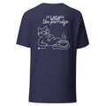 Let's not walk around the porridge tshirt blue back