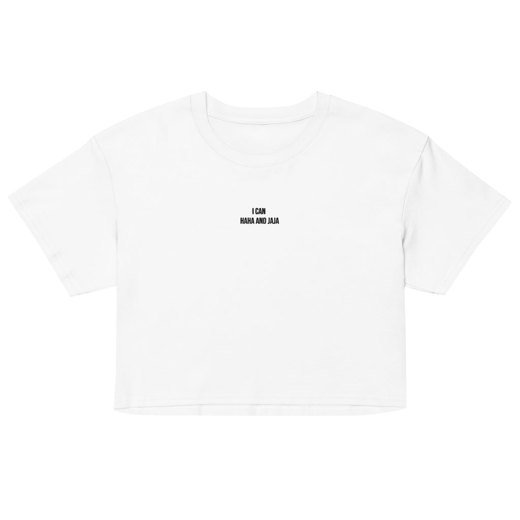 i can haha and jaja womens crop top white front