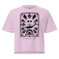 Pink t-shirt with graphic design and text on a white background