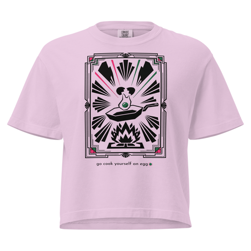 Pink t-shirt with graphic design and text on a white background